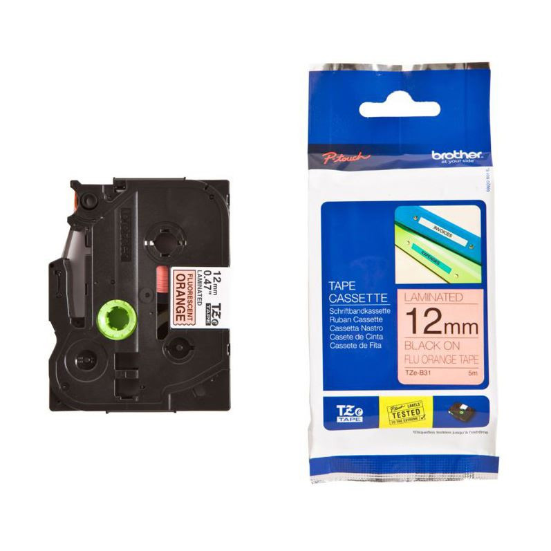 BROTHER trak TZe B31 fluo oranžen/črn 12mm