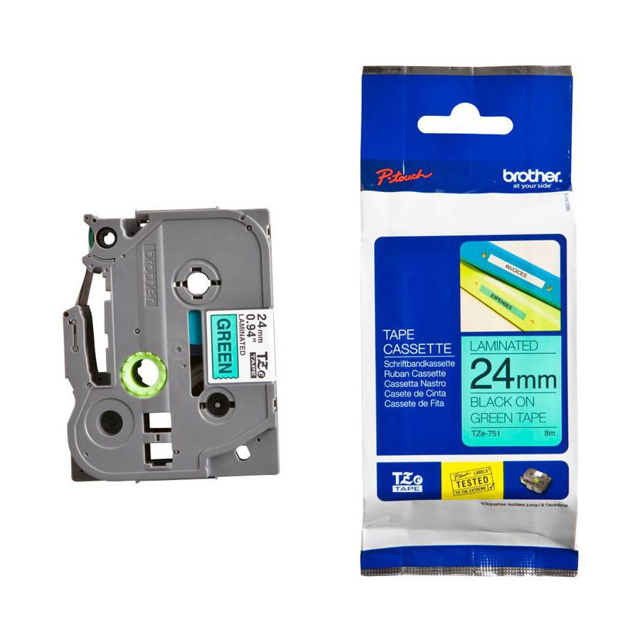 BROTHER trak TZe 751 zelen/črn 24mm