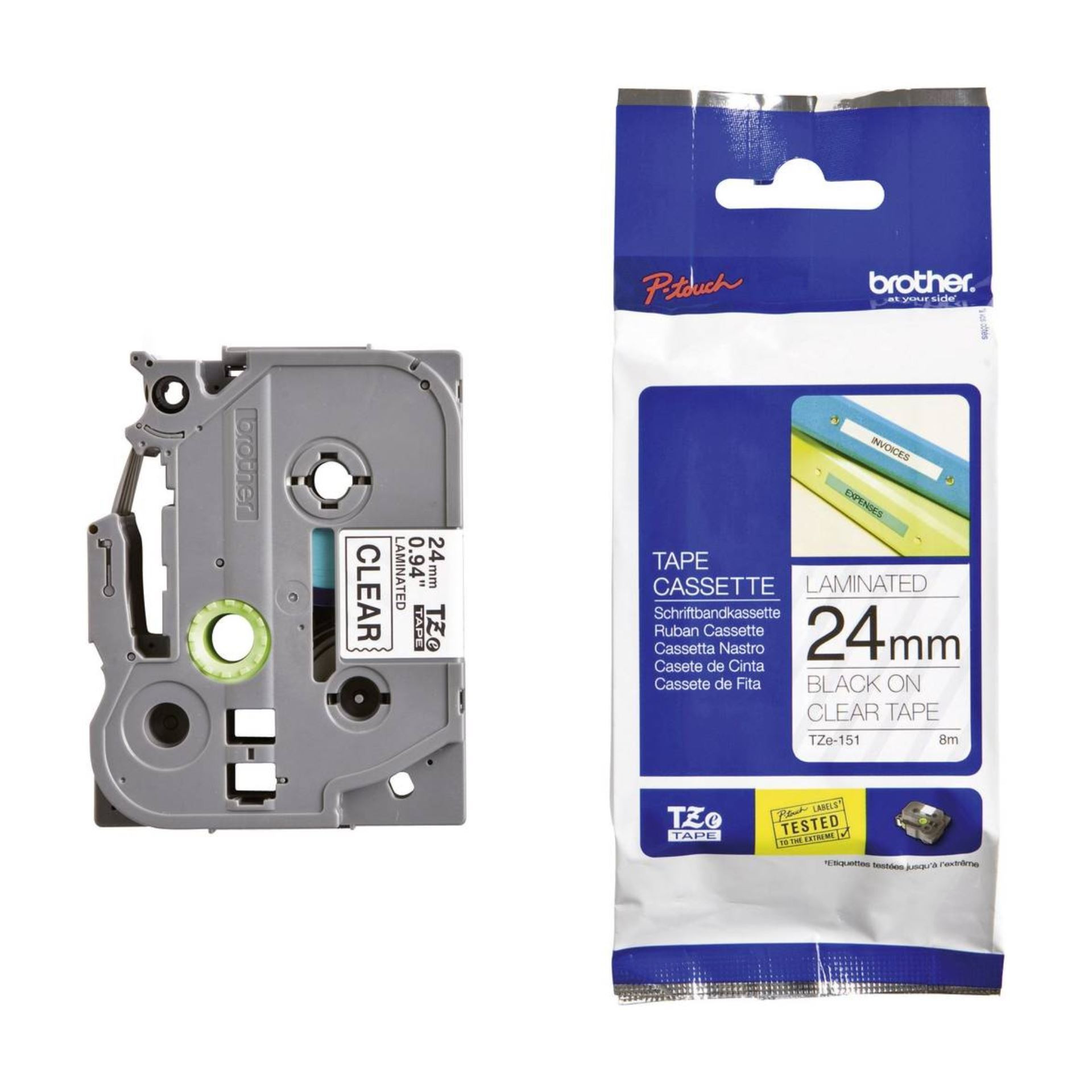 BROTHER trak TZe 151 prozoren/črn 24mm
