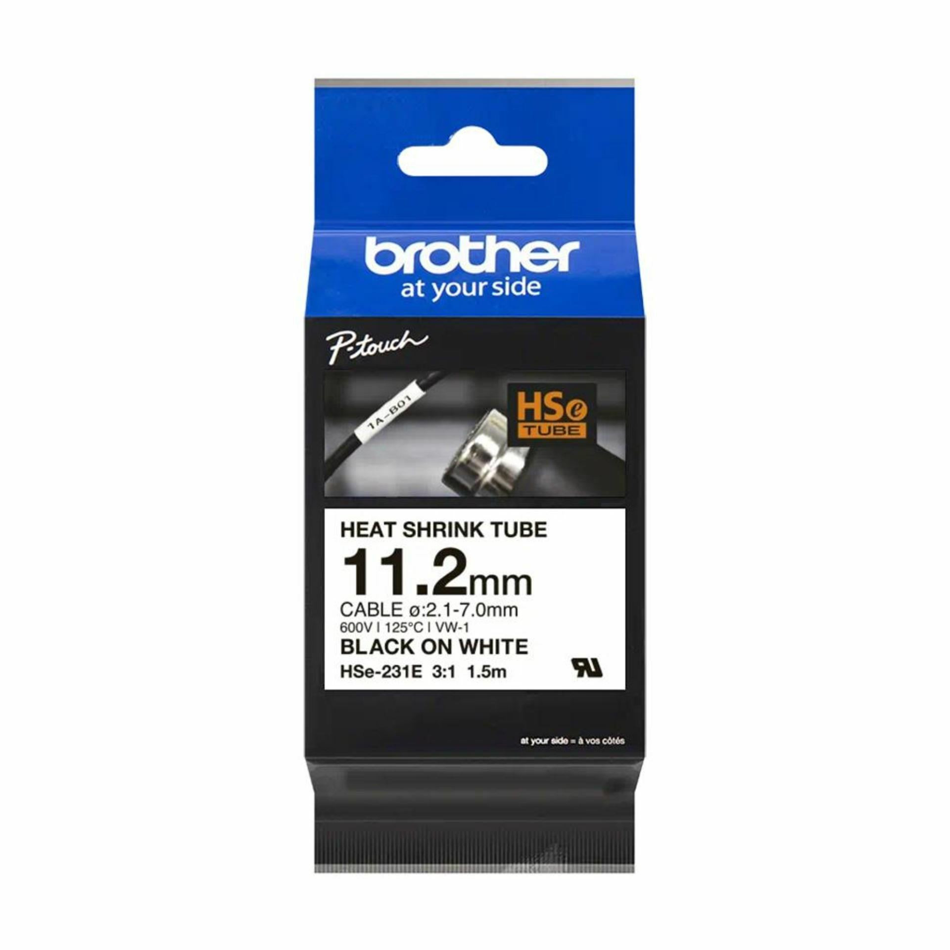 BROTHER trak HSE231E bel/črn 11,2mm termo skrčljiv