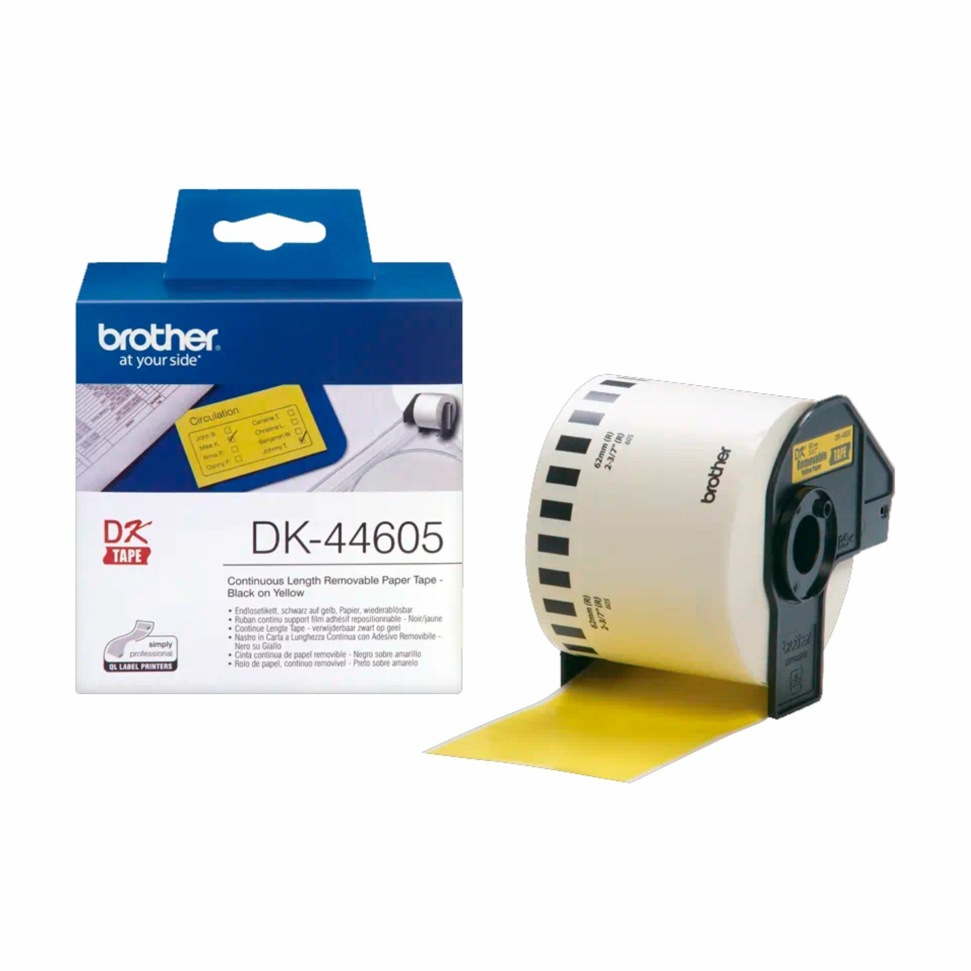 BROTHER DK44605 termične neskončne nalepke - papir rumen/črn 62mm x 30,48m