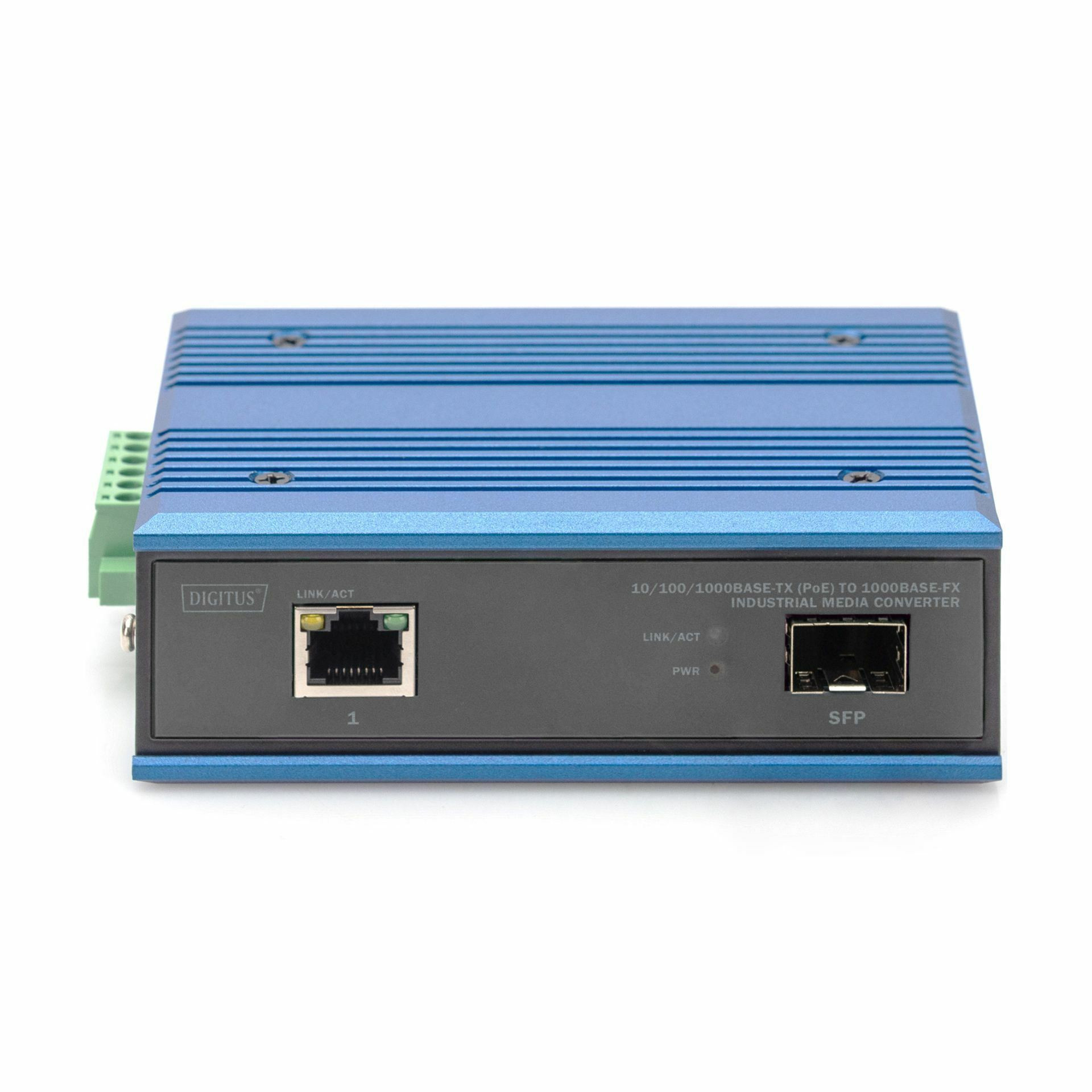Digitus pretvornik FO-UTP PoE 10/100/1000 SFP prazen industrijski DIN