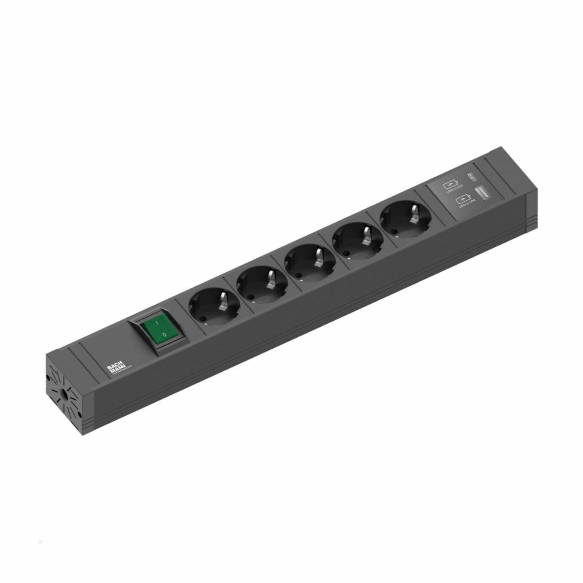 Bachmann razdelilec rack 5x220V Connect Line 2x USB A/C prenapetostna zaščita 2m