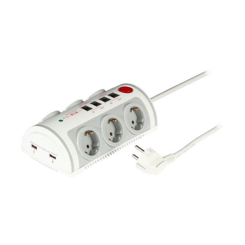 Prenapetostna zaščita EURO 6s/1,5m + 2xRJ45+2xRJ11+2xUSB - siv EFB