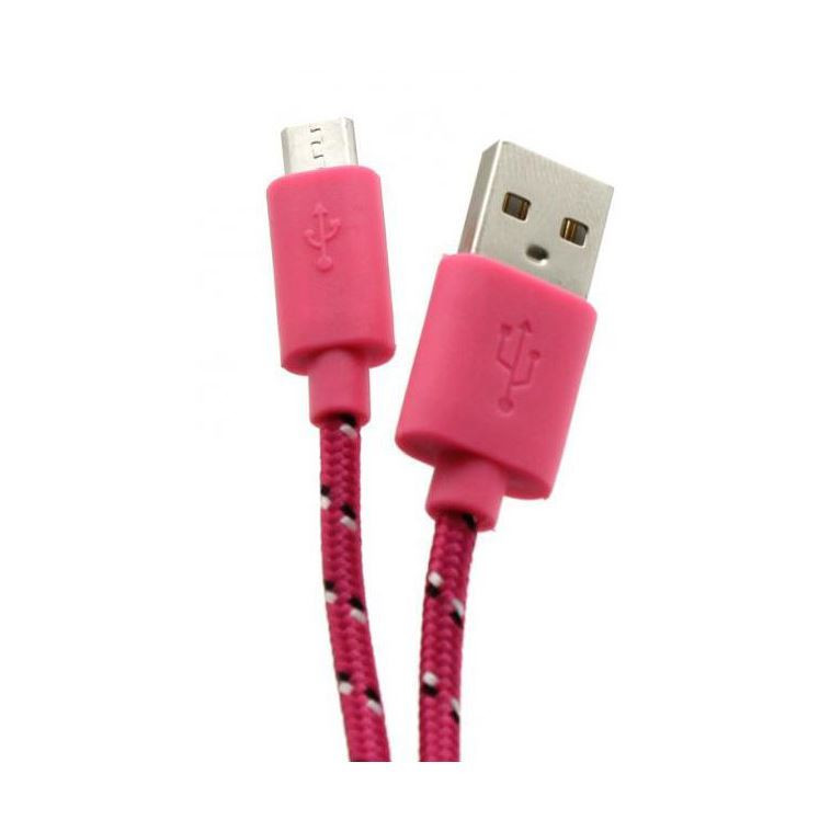 Kabel USB A-B mikro  1m SBOX bombažna zaščita, roza