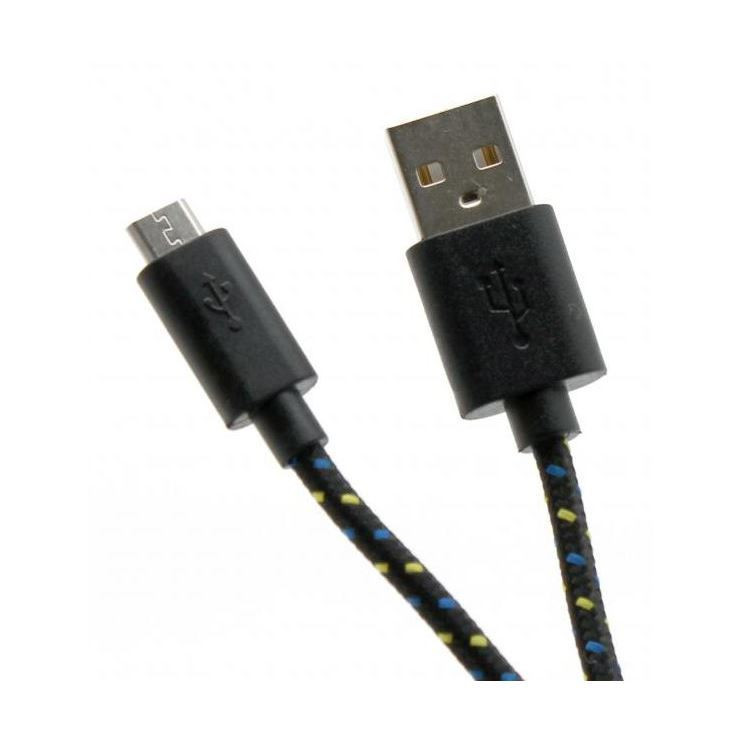 Kabel USB A-B mikro  1m SBOX bombažna zaščita, črn