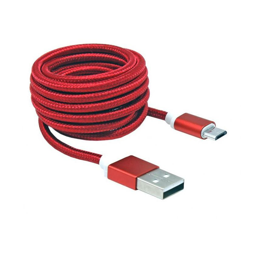 Kabel USB A-B mikro 1,5m SBOX bombažna zaščita, rdeč