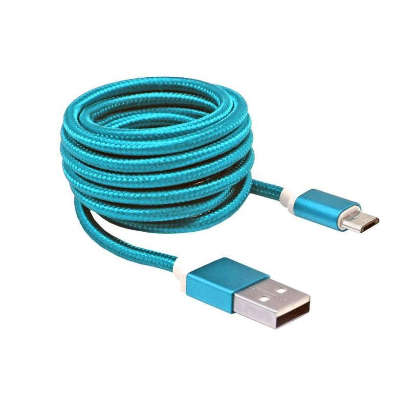 Kabel USB A-B mikro 1,5m SBOX bombažna zaščita, moder