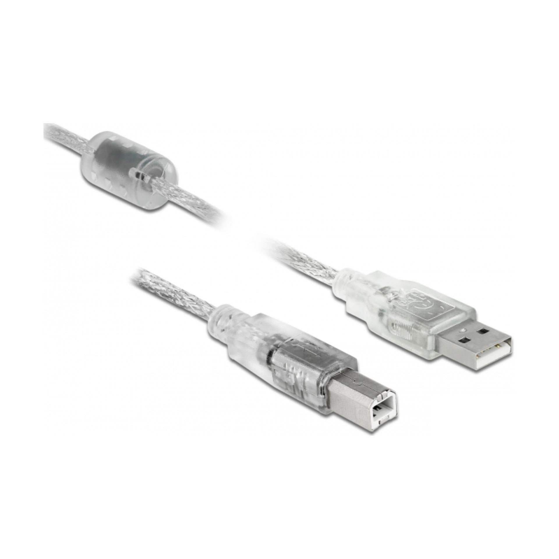 Delock kabel USB A-B 3m dvojno oklopljen transparent s feritom 83895