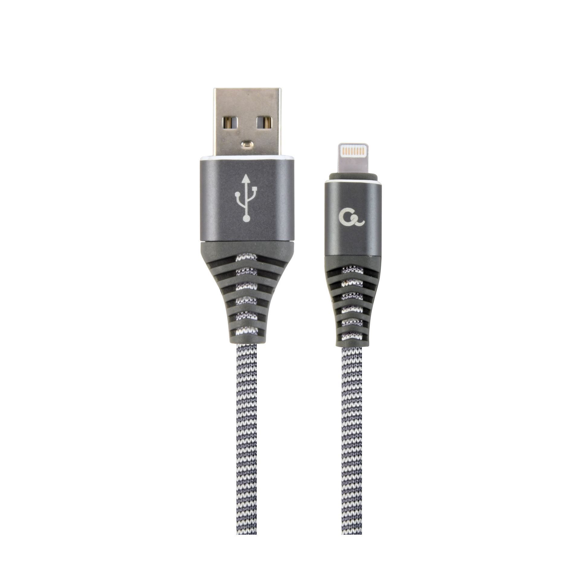 Cablexpert kabel USB Lightning bombažna zaščita siv 2m CC-USB2B-AMLM-2M-WB2