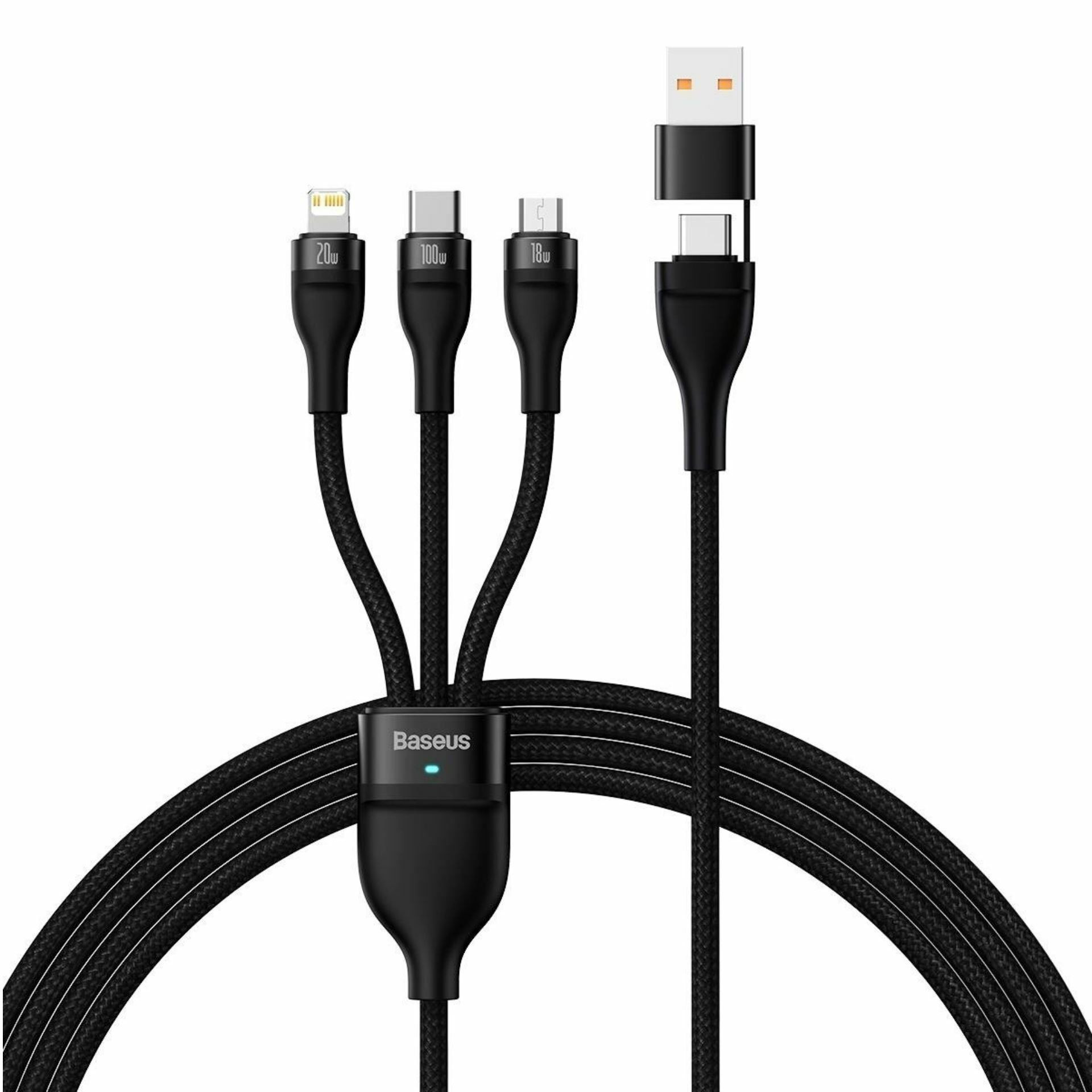 Baseus kabel USB TipC/TipA 2v3 Lightning /TipC/Mikro 100W 1.2m črn CASS030101