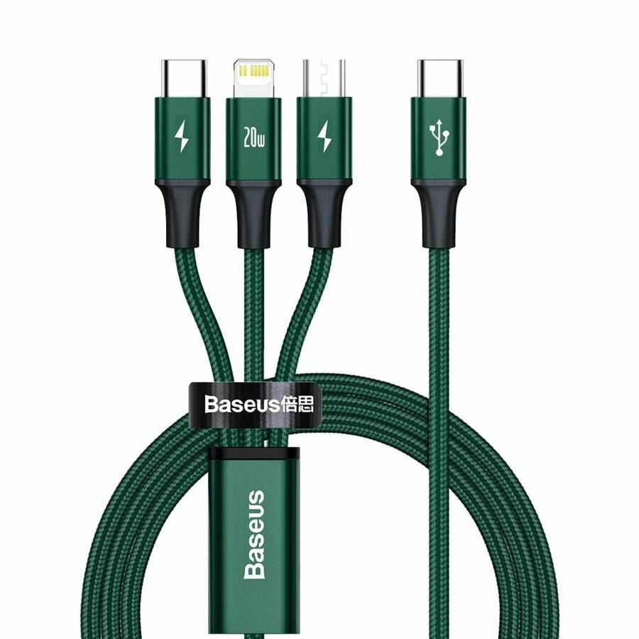 Baseus polnilni kabel TipC 3v1 Lightning TipC/Mikro 20W PD 1,5m zelen