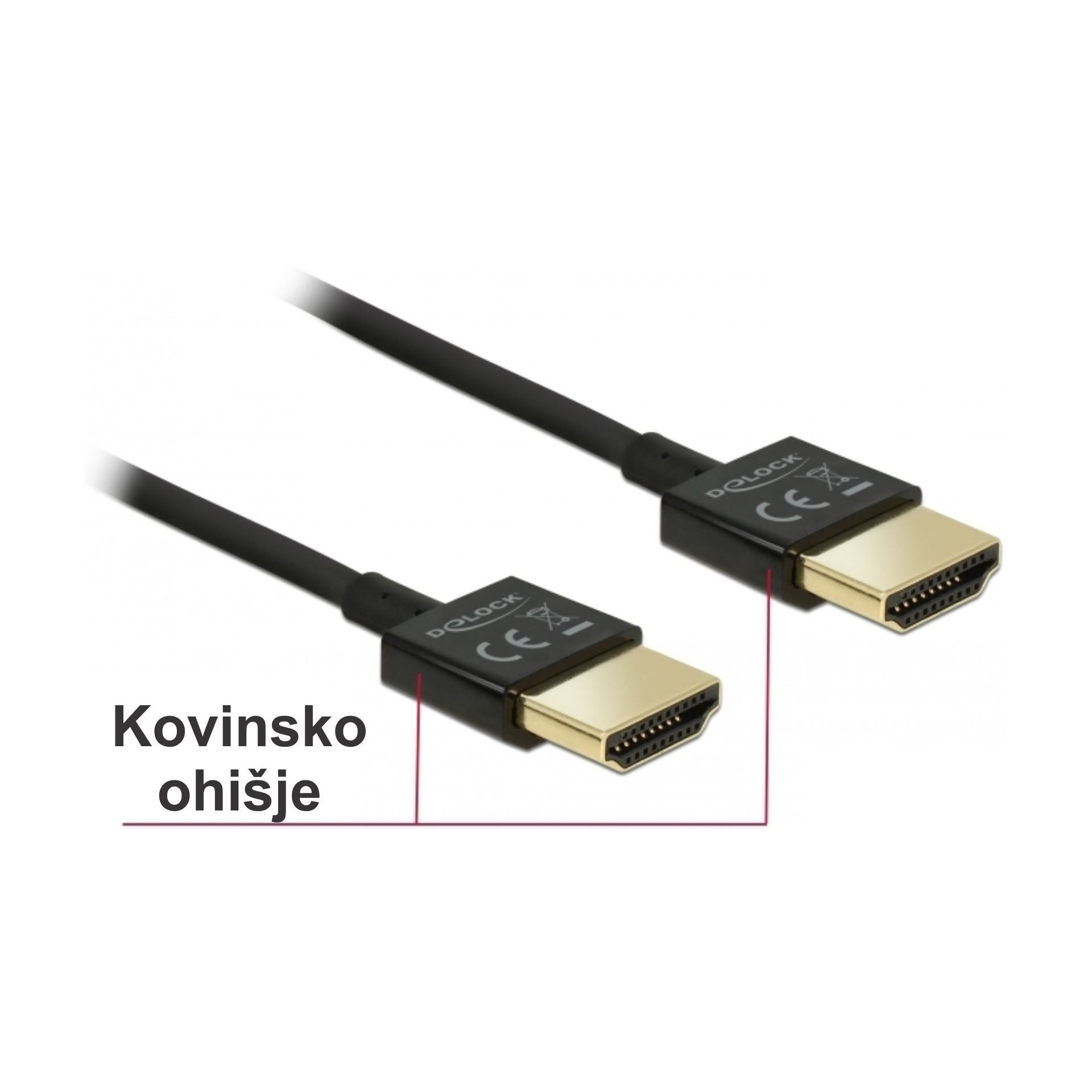 HDMI kabel z mrežno povezavo   0,25m Delock črn High Speed 3D 4K slim
