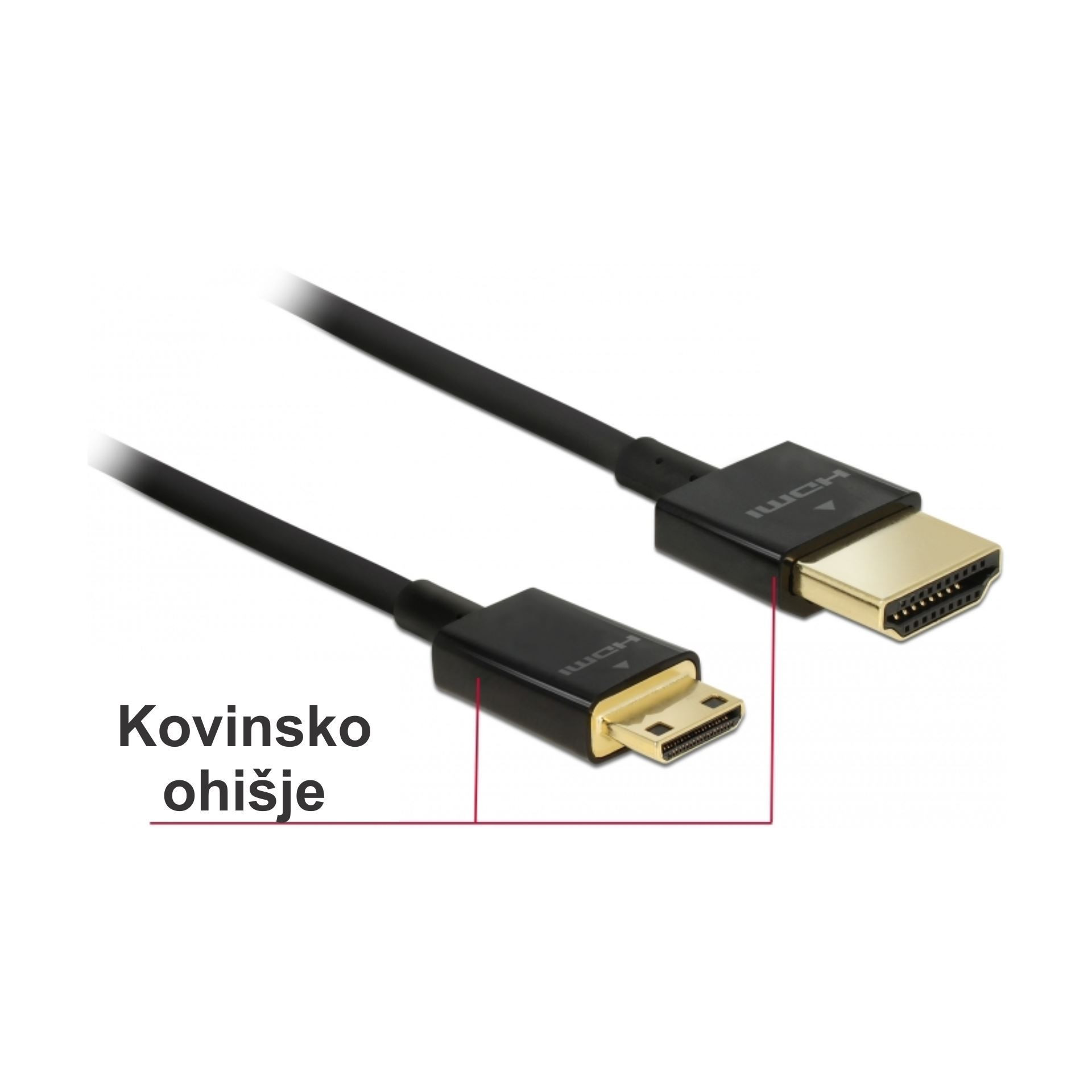 HDMI-HDMI Mini kabel z mrežno pove.  2m Delock črn 3D 4K slim