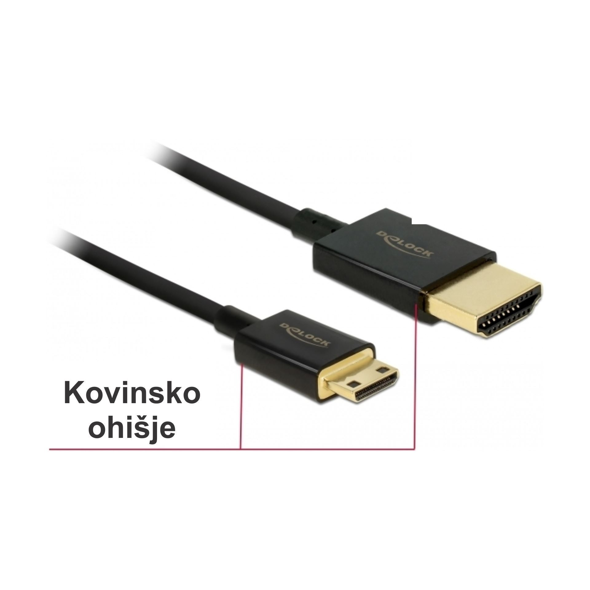 HDMI-HDMI Mini kabel z mrežno pove.  3m Delock črn 3D 4K slim aktivni