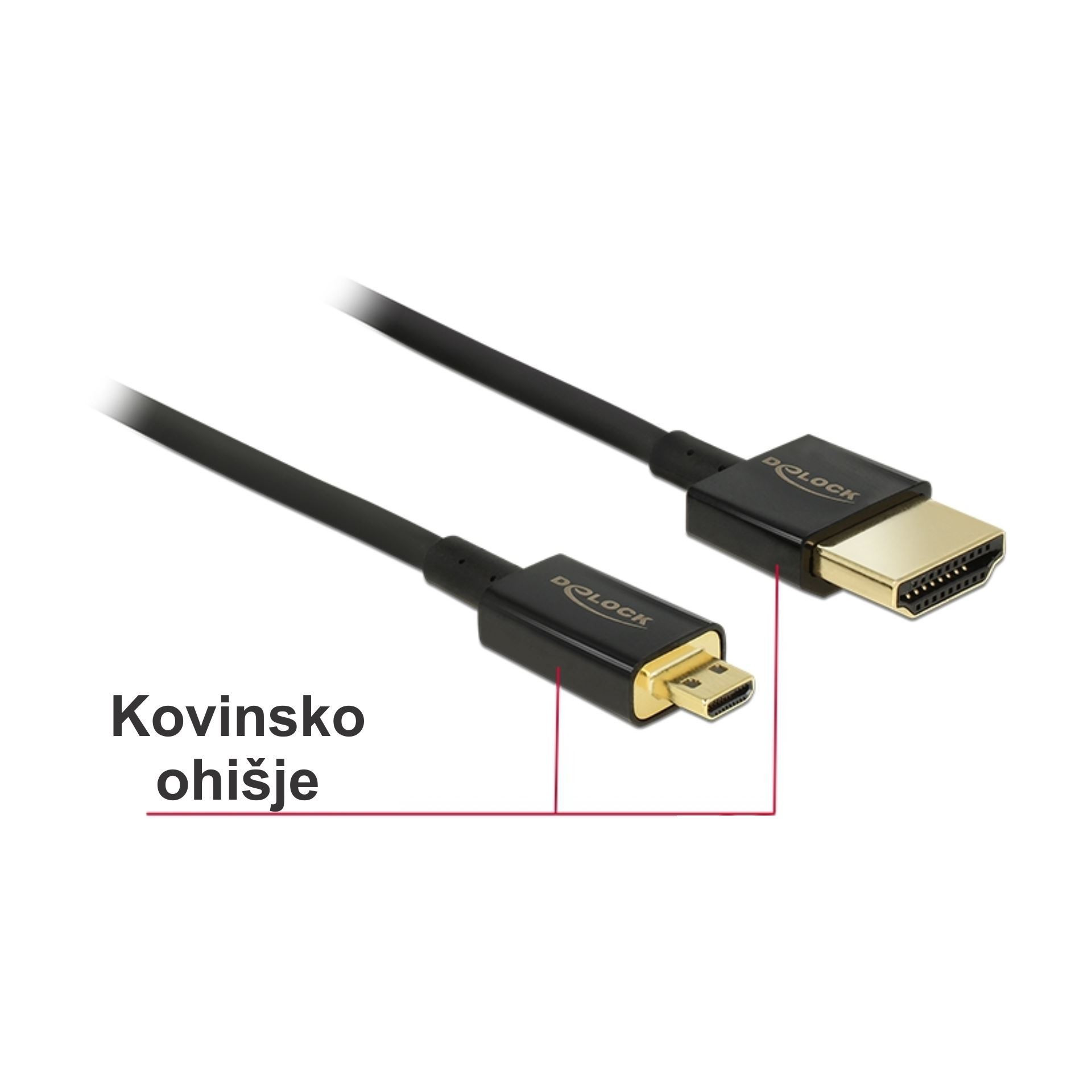 HDMI-HDMI-D Mikro kabel z mrežno pove. 1,5m Delock črn 3D 4K slim