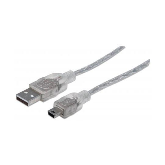 Kabel USB A-B mini 1,8m Manhattan oklopljen transparent