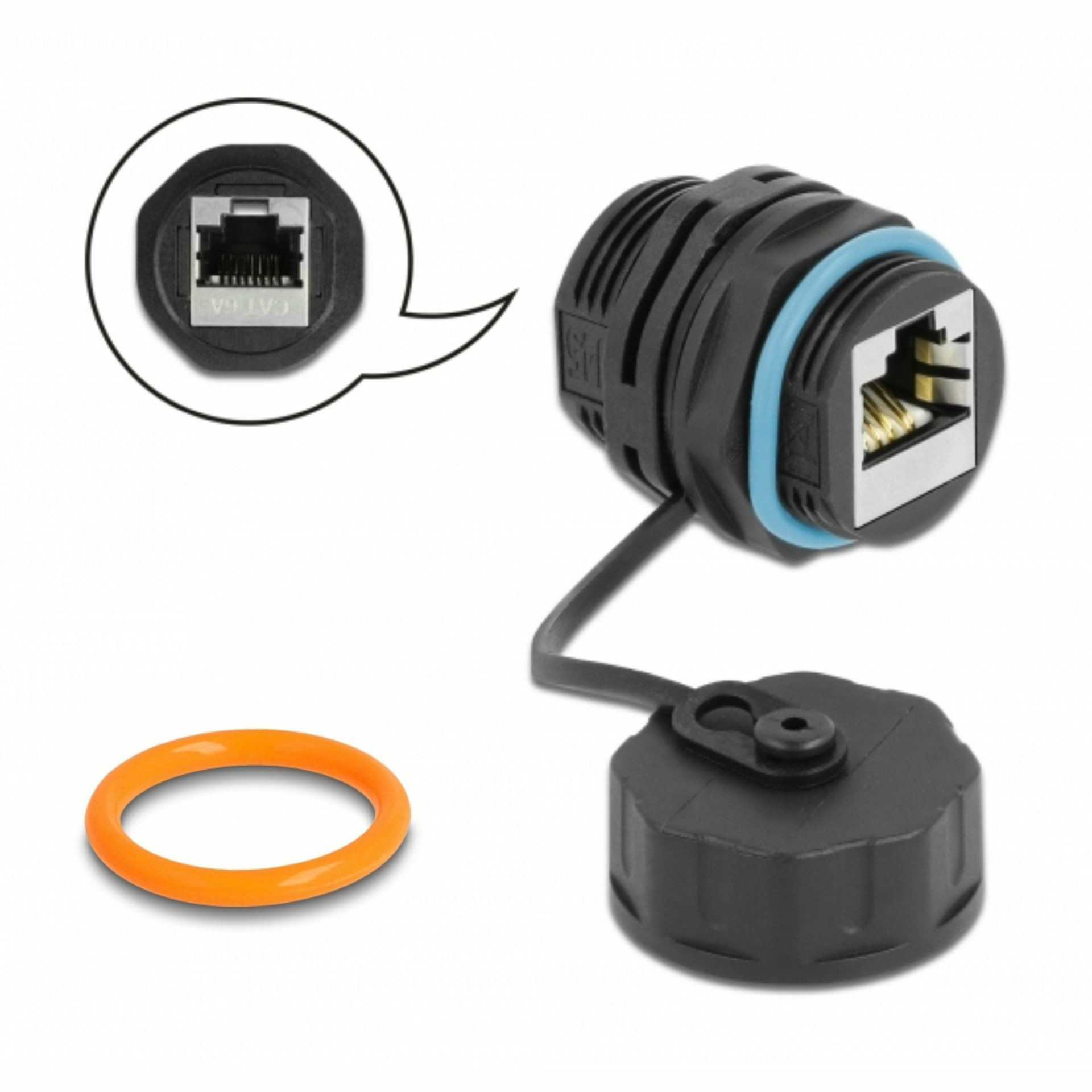 Delock I člen spojnik RJ45 CAT.6A s tesnilnim pokr. vodoodporen IP68 86695