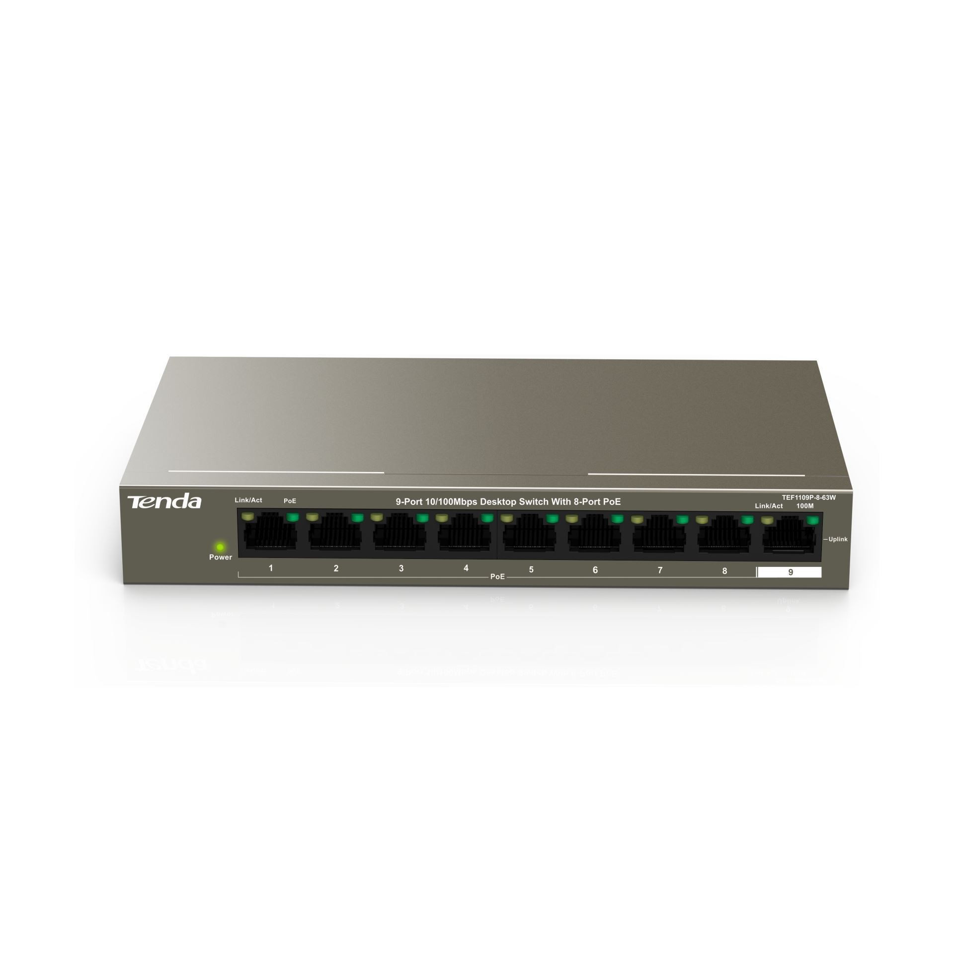 Tenda stikalo 100M  9-port 8x PoE mini kovinsko ohišje TEF1109P-8-63W