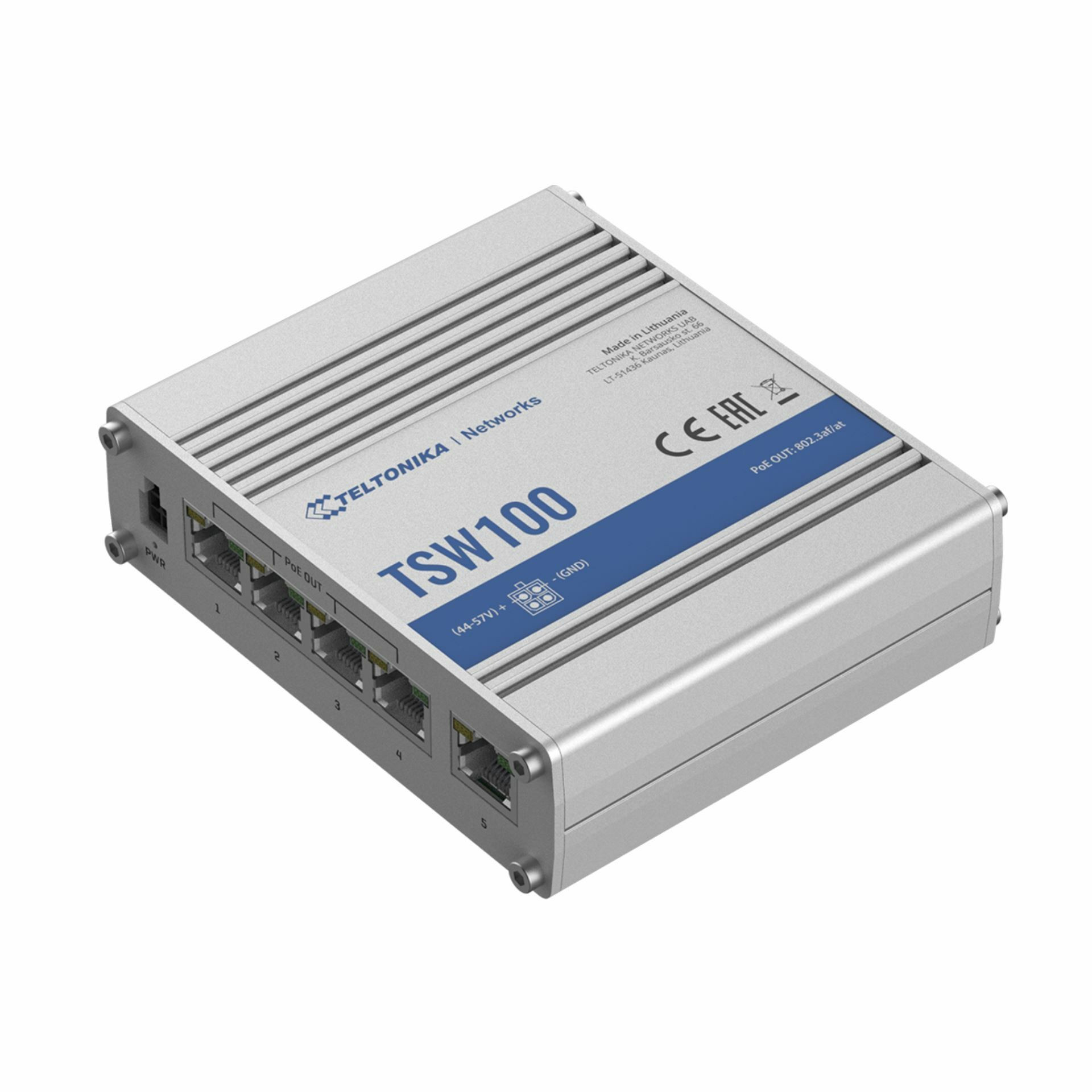 Stikalo Giga 05xRJ45 4x PoE 120W DIN Teltonika Mini kovinsko ohišje TSW100