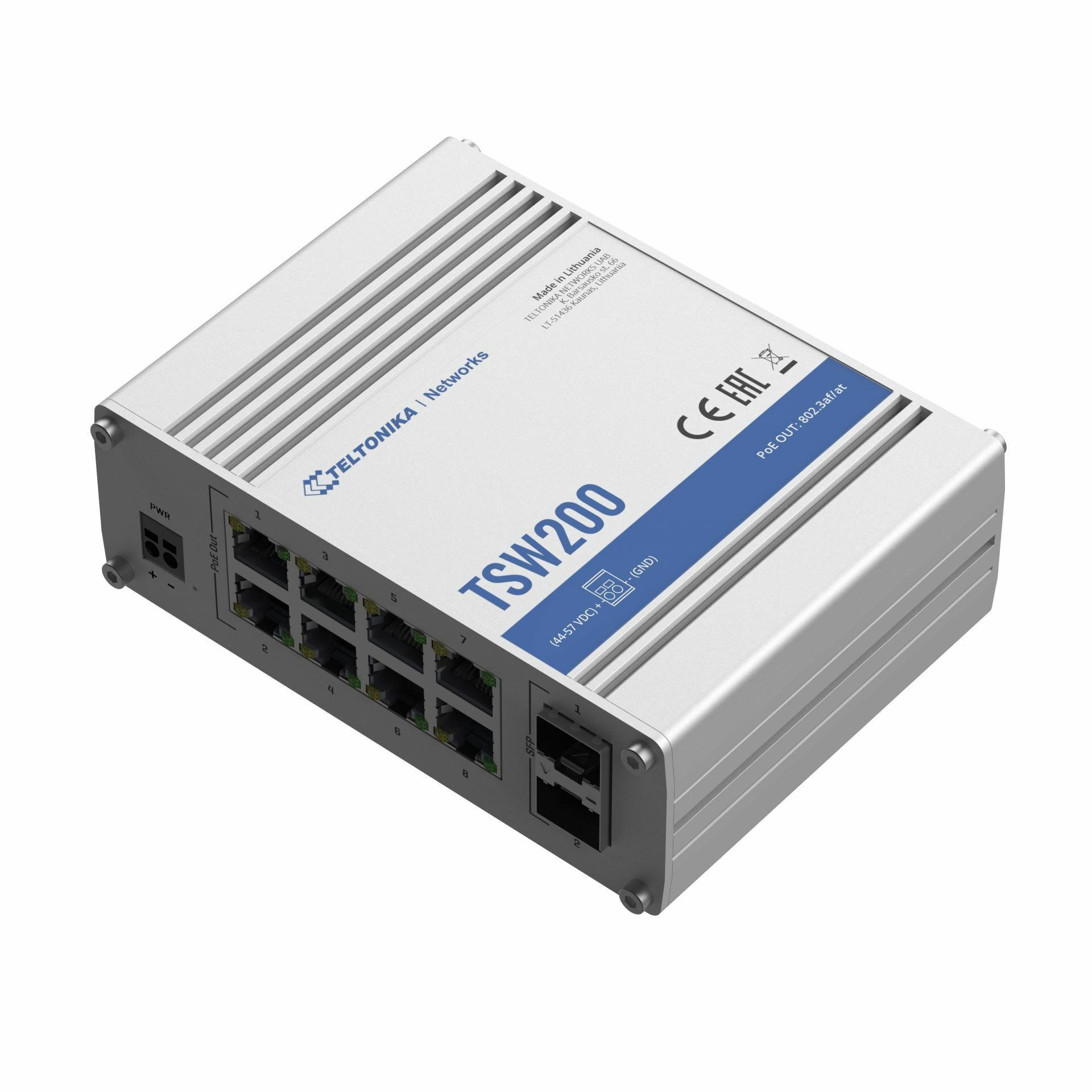 Teltonika stikalo Giga 8-port 8x PoE 2xSFP 240W DIN Mini TSW200