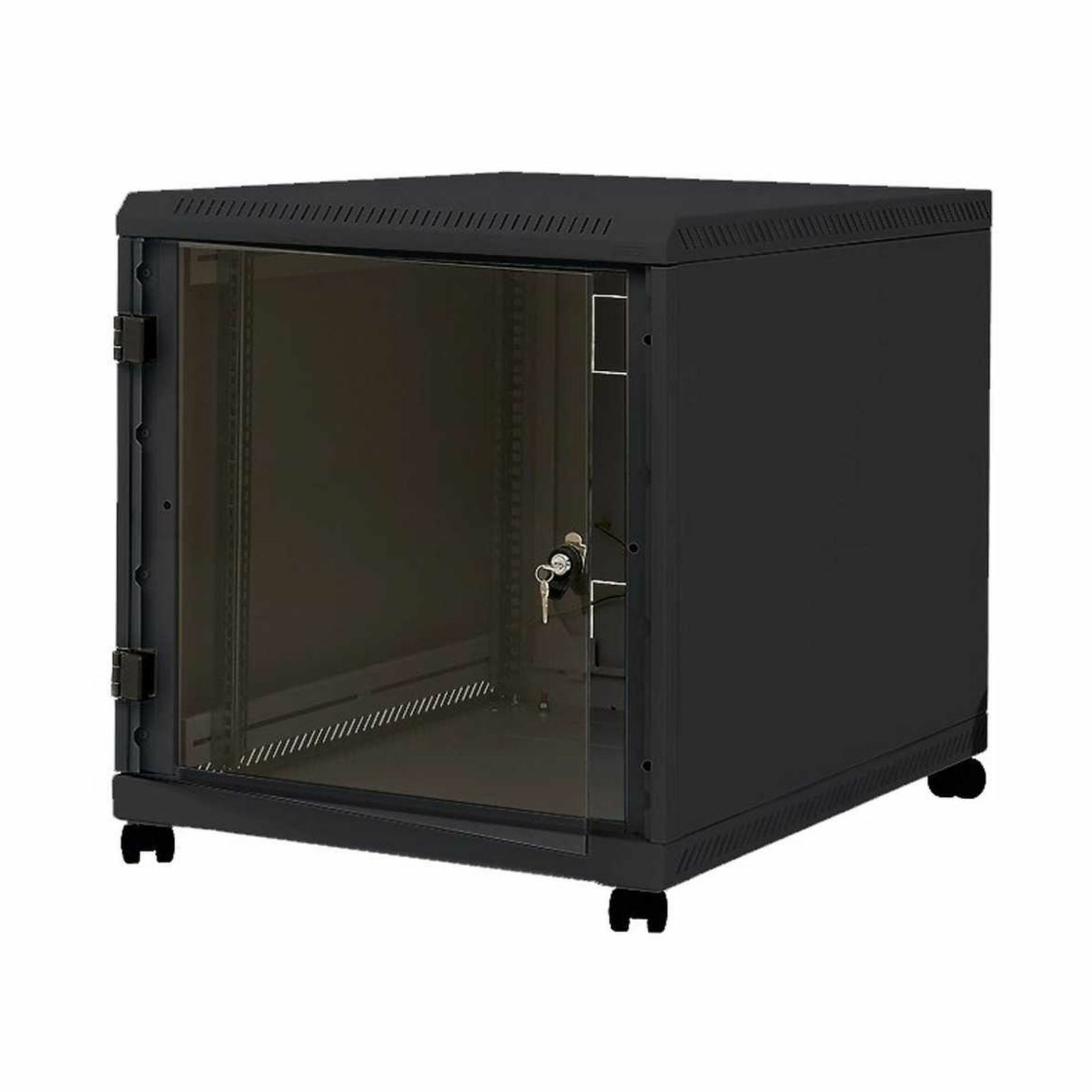 Triton kabinet 12U 620 600x900 črn sestavljen s kolesi