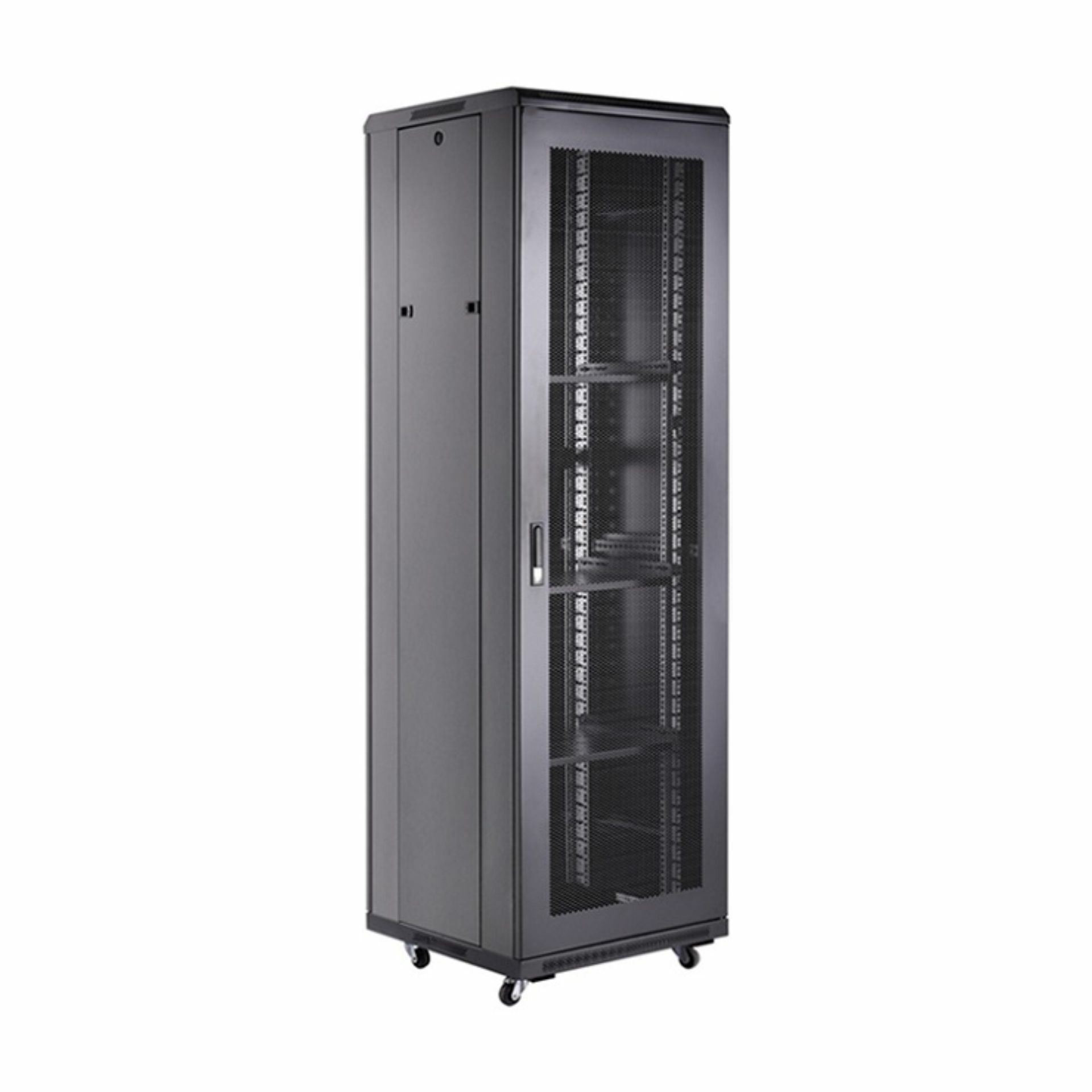 DATECH kabinet 42U 2055 600x600 črn perf. vrata sp./zd.+polica DT3.6642.9001
