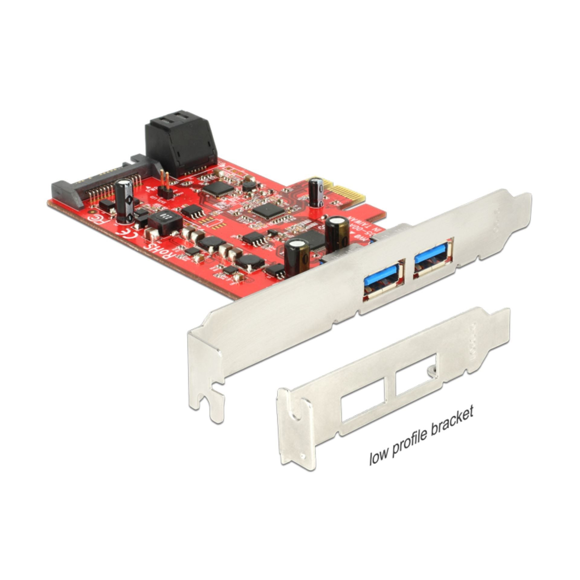 Delock kartica PCIe kontroler x1 USB 3.0 2xA + 2xSATA III Low profile 89389