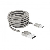 Kabel USB A-B mikro 1,5m SBOX bombažna zaščita, srebrn