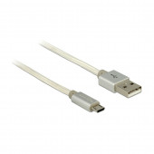 Kabel USB A-B mikro  0,25m Delock bombažna zaščita, bel