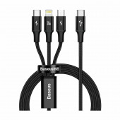 Baseus polnilni kabel TipC 3v1 Lightning TipC/Mikro 20W PD 1,5m črn