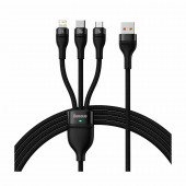 Baseus polnilni kabel USB 3v1 Lightning/ TipC/Mikro 100W PD črn 1,2m CASS030001