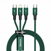 Baseus polnilni kabel TipC 3v1 Lightning TipC/Mikro 20W PD 1,5m zelen