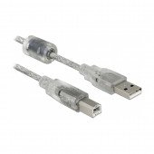 Kabel USB A-B  5m Delock dvojno oklopljen transparent s ferito