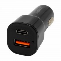 SBOX polnilec avtomobilski 12V 38W PD QC TipA TipC črn CC-038