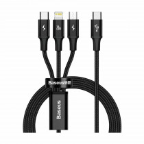 Baseus polnilni kabel TipC 3v1 Lightning TipC/Mikro 20W PD 1,5m črn