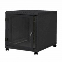 Triton kabinet 12U 620 600x1000 črn sestavljen s kolesi perforirana vrata