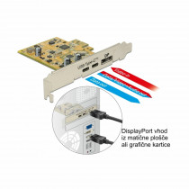 Kartica PCI Express 1xUSB Tip C + 1xUSB Tip C (DP)  + 1xDisplyPort Delock